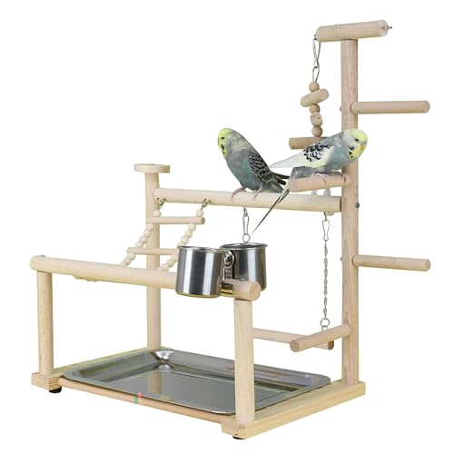Vogelspielplatz Holz Schaukel und Leiter Spielablage für Vögel Spielständer Papagei mit 2 Schalen Vogelspielplatz Holz Schaukel und Leiter Spielablage für Vögel Spielständer Papagei mit 2 Schalen von Watwass