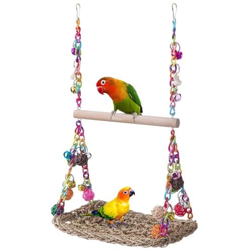Watwass Schaukel Vögel Spielplatz Natur Hängebett Spielzeug für Wellensittiche Nymphensittiche Kanarienvogel (Farbe 1) von Watwass