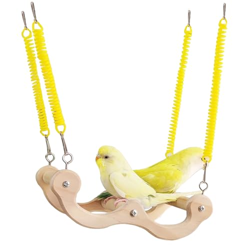 Watwass Spiel Vögel Hängende Sitzstangen mit Federn Schaukel Holz für Kanarienvogel Wellensittiche Nymphensittiche (Farbe 1) von Watwass