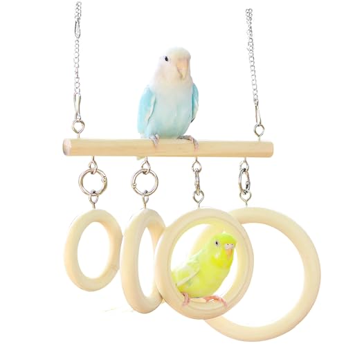 Watwass Spielplatz für Wellensittiche Nymphensittiche Sitzstangen für Vogelkäfige Kanarienvogel Schaukel für Vogel Holz (Farbe 1) von Watwass