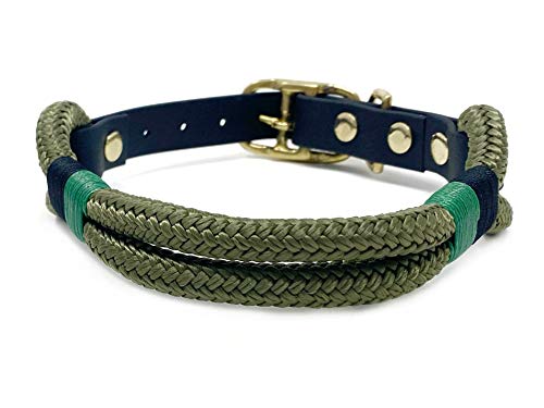 Wau-Effekt Tauhalsband für Hunde - 100% Handarbeit - Halsband - Halsung aus robustem Segeltau mit Biothaneverschluss (L, Grün - Dunkelblau Grün) von Wau-Effekt