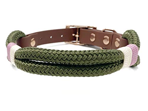Wau-Effekt Tauhalsband für Hunde - 100% Handarbeit - Halsband - Halsung aus robustem Segeltau mit Biothaneverschluss (L, Grün - Rosa Beige) von Wau-Effekt