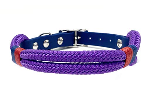 Wau-Effekt Tauhalsband für Hunde - 100% Handarbeit - Halsband - Halsung aus robustem Segeltau mit Biothaneverschluss (L, Lila - Blau Rot) von Wau-Effekt