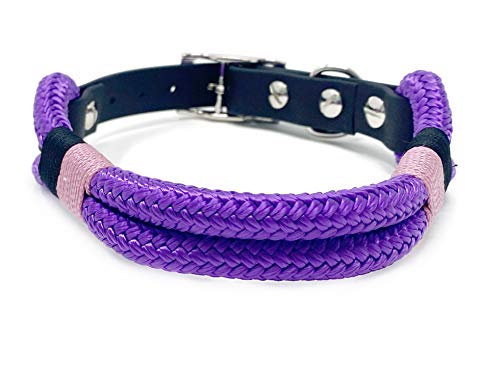 Wau-Effekt Tauhalsband für Hunde - 100% Handarbeit - Halsband - Halsung aus robustem Segeltau mit Biothaneverschluss (L, Lila - Dunkelblau Rosa) von Wau-Effekt