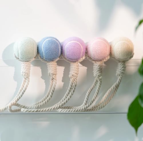 Wauzebacke Hundespielzeug, Tennisball mit Seil 32cm in verschiedenen Pastellfarben, interaktives Wurf- und Zerrspielzeug, Zahnpflege, langlebig (Hellblau) von Wauzebacke