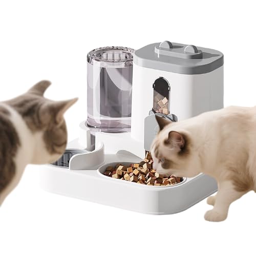 Gravitys Katzenfutterstation und Wasserspender, 2-in-1 automatischer Katzenfutterspender, 2 Stück, große Kapazität, selbstfüttern für kleine, mittelgroße Hunde, Welpen, Kätzchen, Grau von Waycin