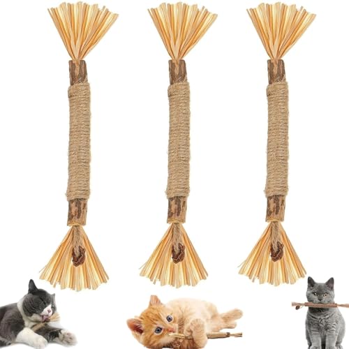 Wbietu Nylatails Silvervine Dental Stick, Matatabi Dental Care for Cats, 2024 New Cat Chew Stick, Natural Catnip Chew Toys, Nylatails Cat Chews, for Cats Teeth Cleaning, Kitten Teething Toys (3 Pcs) von Wbietu