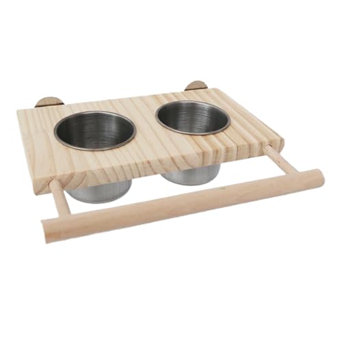Papageienzubehör, Klauenschärfen, 20 x 11 cm, Vogelperch, Sittichbarchen, Holzvogelperch, enthalten Edelstahlschalen zum Füttern und Trinken von Wcybym