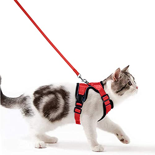 Katzengeschirr mit Leine Ausbruchsicher Katzenleine Set Verstellbar weich Kätzchenweste mit Reflektierenden Streifen Brustgeschirr für kleine Kitten (Rot, XS) von Wdmiya