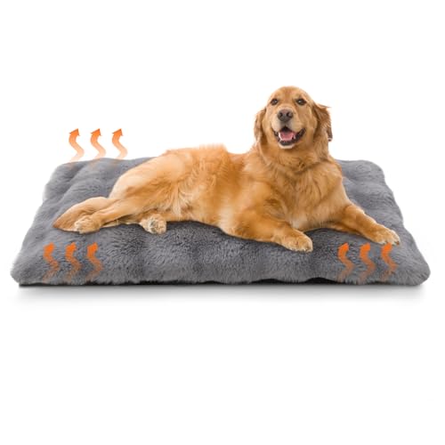 Wdmiya Selbstheizende Haustierdecke 90x60cm, Decke für Katzen & Hunde, Katzendecken Hundedecken Geräuschlos, Washbar Flauschig Selbstwärmende Thermodecke ohne Strom Kabel, Auto Haustier Decke(Grau, L) von Wdmiya