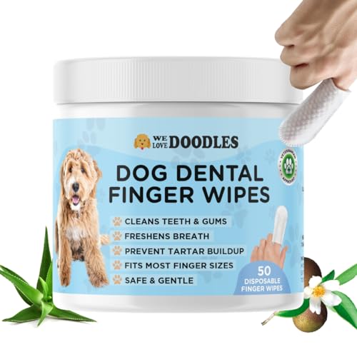 We Love Doodles Zahnreinigungstücher für Hunde, reinigt Zähne und Zahnfleisch, erfrischt den Atem des Hundes, verhindert Zahnsteinbildung, passend für die meisten Fingergrößen, 50 Stück We Love Doodles Zahnreinigungstücher für Hunde, reinigt Zähne und Zahnfleisch, erfrischt den Atem des Hundes, verhindert Zahnsteinbildung, passend für die meisten Fingergrößen, 50 Stück von We Love Doodles
