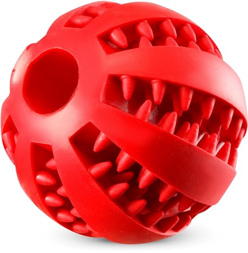 We Rocks Hundespielzeugball, ungiftiger, bissfester Spielzeugball für Haustiere, Hunde, Welpen, Katze, Hundefutter, Leckerli-Feeder, Kauzahnreinigung, Ball, Übungsspiel, IQ-Trainingsball (rot) von We Rocks