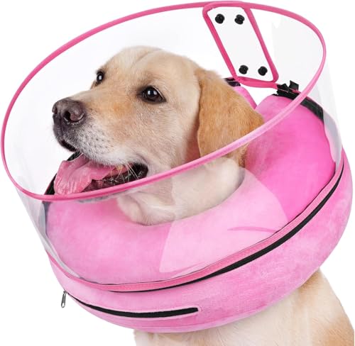 Aufblasbare Halskrause Hund & Halskrause Katze, 2 in 1 Schutzkragen Hund Weich mit Verstellbarer Schnalle, weicher Kragen mit abnehmbarem Sichtfenster, Verstellbarer Aufblas Kragen zur Genesung, M von We make hope