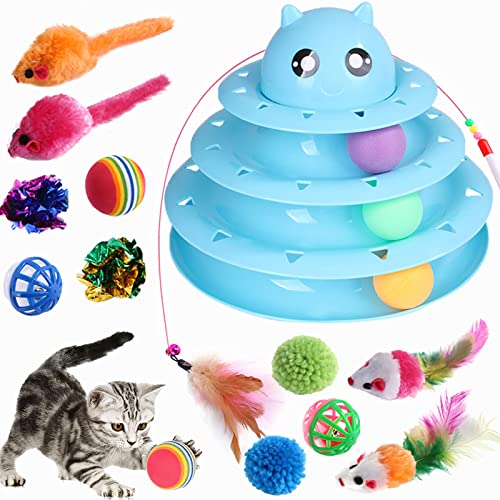 Interaktives Katzenspielzeug für den Innenbereich, 14 Stück, lustiges Katzenrollenspielzeug, Katzenfederstab, Mäuse-Spielzeug von WeFine