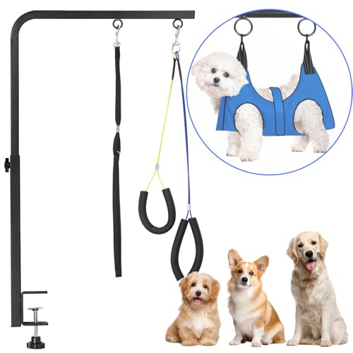 WeGXY Fellpflegetisch für Hunde mit Hängematte, 73,7 cm höhenverstellbarer Haustierpflege-Arm mit Doppelklemme für kleine und mittelgroße Hunde, Fellpflegeschlaufe und kein Sitz-Haunch-Halter WeGXY Fellpflegetisch für Hunde mit Hängematte, 73,7 cm höhenverstellbarer Haustierpflege-Arm mit Doppelklemme für kleine und mittelgroße Hunde, Fellpflegeschlaufe und kein Sitz-Haunch-Halter von WeGXY