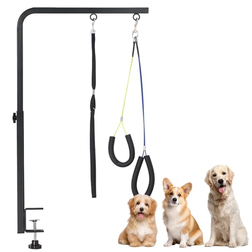 WeGXY Hundepflegearm mit Klemme - Höhenverstellbar (45-70 cm) Hundezubehör für Hunde - inkl. Schlaufe & Nicht Sitzenden Haunch-Halter - für Baden, Föhnen, Fellpflege & Krallenpflege bei Hunden von WeGXY