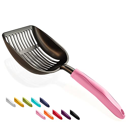 WePet Cat Litter Scoop, Non Stick Plated Aluminum Alloy Sifter, Kitty Metal Scooper, Deep Shovel, Long Handle, Poop Sifting, Kitten Pooper Lifter, Coated Black Body with Pink Handle von WePet