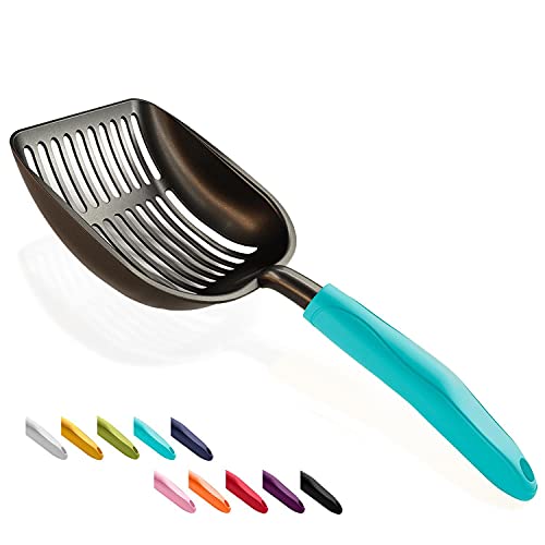 WePet Katzenstreuschaufel, antihaftbeschichtete Aluminium-Legierung, Sieb für Katzen, Metallschaufel, Langer Griff, Kotsieben, Kätzchenheber, beschichteter schwarzer Körper mit türkisch-blauem Griff WePet Katzenstreuschaufel, antihaftbeschichtete Aluminium-Legierung, Sieb für Katzen, Metallschaufel, Langer Griff, Kotsieben, Kätzchenheber, beschichteter schwarzer Körper mit türkisch-blauem Griff von WePet