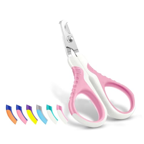 WePet Haustier-Nagelschere (U07.1), Professionelle Krallenschere, Gebogene Schere speziell für Katzen, Kätzchen, Hunde, Welpen, Kleintiere, Weiß/Thulian Pink von WePet
