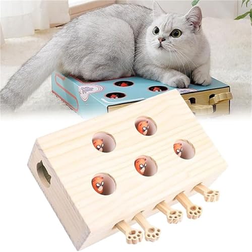 Interaktives Katzenspielzeug aus Holz, Cat Whack a Mole Scratcher, Katzenkratzbox, Pfotenschleifspielzeug, interaktives Katzenspielzeug für gelangweilte erwachsene Katzen im Innenbereich(Five holes (g Interaktives Katzenspielzeug aus Holz, Cat Whack a Mole Scratcher, Katzenkratzbox, Pfotenschleifspielzeug, interaktives Katzenspielzeug für gelangweilte erwachsene Katzen im Innenbereich(Five holes (g von Weairotp