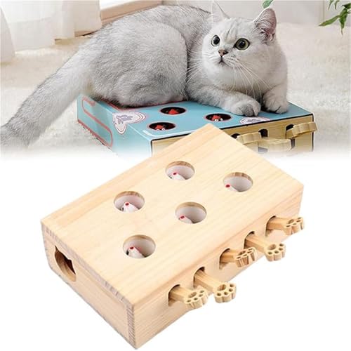 Interaktives Katzenspielzeug aus Holz, Cat Whack a Mole Scratcher, Katzenkratzbox, Pfotenschleifspielzeug, interaktives Katzenspielzeug für gelangweilte erwachsene Katzen im Innenbereich(Five holes (m Interaktives Katzenspielzeug aus Holz, Cat Whack a Mole Scratcher, Katzenkratzbox, Pfotenschleifspielzeug, interaktives Katzenspielzeug für gelangweilte erwachsene Katzen im Innenbereich(Five holes (m von Weairotp