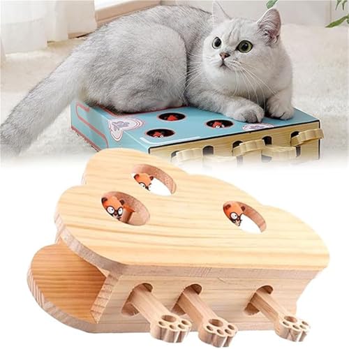 Interaktives Katzenspielzeug aus Holz, Cat Whack a Mole Scratcher, Katzenkratzbox, Pfotenschleifspielzeug, interaktives Katzenspielzeug für gelangweilte erwachsene Katzen im Innenbereich(Three holes ( Interaktives Katzenspielzeug aus Holz, Cat Whack a Mole Scratcher, Katzenkratzbox, Pfotenschleifspielzeug, interaktives Katzenspielzeug für gelangweilte erwachsene Katzen im Innenbereich(Three holes ( von Weairotp