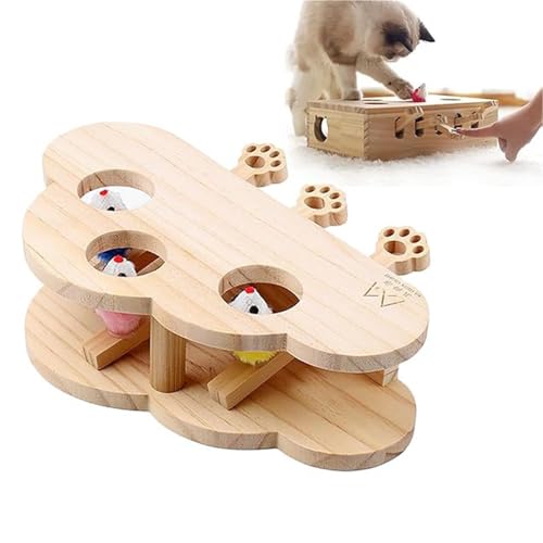 Interaktives Katzenspielzeug aus Holz, Cat Whack a Mole Scratcher, Katzenkratzbox, Pfotenschleifspielzeug, interaktives Katzenspielzeug für gelangweilte erwachsene Katzen im Innenbereich(Three holes ( Interaktives Katzenspielzeug aus Holz, Cat Whack a Mole Scratcher, Katzenkratzbox, Pfotenschleifspielzeug, interaktives Katzenspielzeug für gelangweilte erwachsene Katzen im Innenbereich(Three holes ( von Weairotp