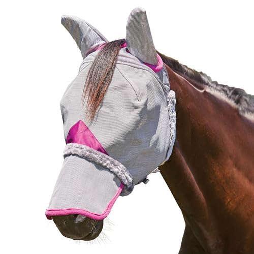 WeatherBeeta ComFiTec Deluxe strapazierfähige Netzmaske mit Ohren & Nase, grau/lila, kleines Pony von Weatherbeeta