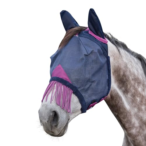 Weatherbeeta ComFiTec Deluxe Durable Mesh Mask with Ears & Tassels, Farbe:Navy/Purple, Größe:großes Warmblut von Weatherbeeta