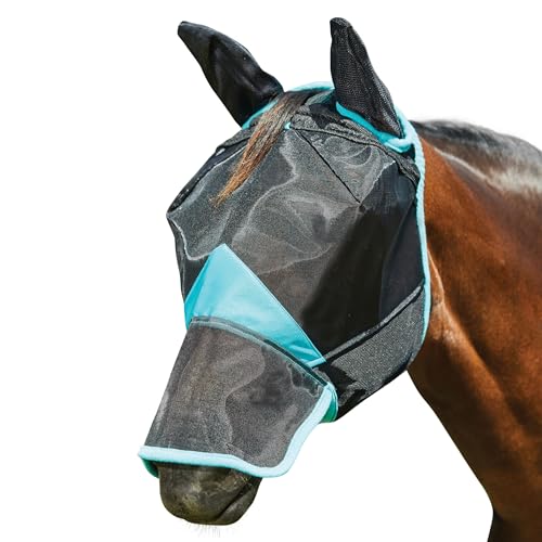 Weatherbeeta ComFiTec Deluxe Fine Mesh Mask with Ears & Nose, Farbe:Black/Turquoise, Größe:Pony von Weatherbeeta