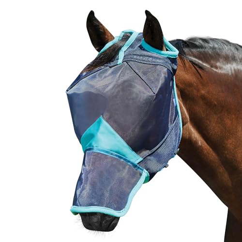 Weatherbeeta Comfitec Deluxe Fine Mesh Mask With Nose Navy/Turquoise Pony von Weatherbeeta