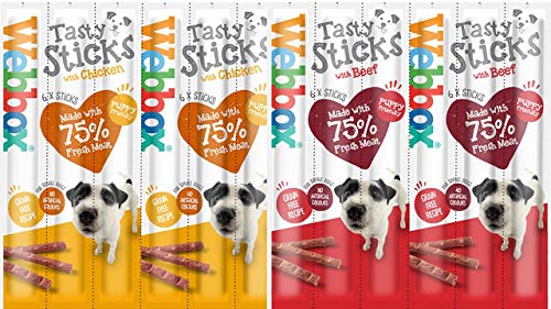 Webbox Dog Delight Variety 12er Pack (6 x Rindfleisch, 6 x Huhn) 72 Sticks von Webbox