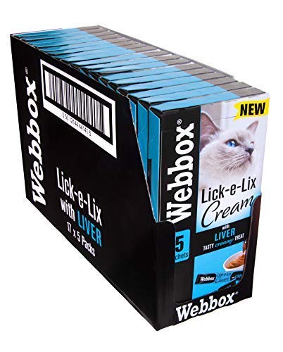 Webbox Lick e Lix Creme mit Leber-Katzenleckerlis, 5 Stück, 17 Stück, leckere und nahrhafte Beutel – Verpackung kann variieren von Webbox