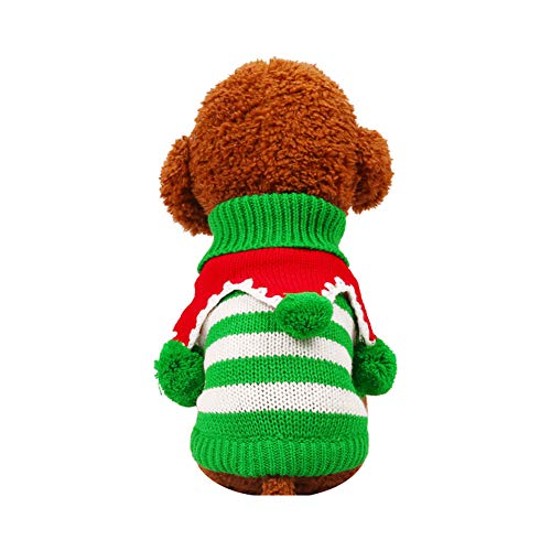 Webuyii Hundepullover, Weihnachtspullover für Welpen, warm, gestreift, Strick-Outfit, für Katzen, Grün + Weiß, Größe M von Webuyii