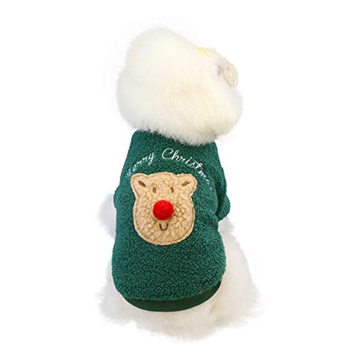 Webuyii Weihnachtspullover für Hunde, Rentier-Kostüm, Fleece, für Welpen, Katzen, Gr. L, Grün von Webuyii