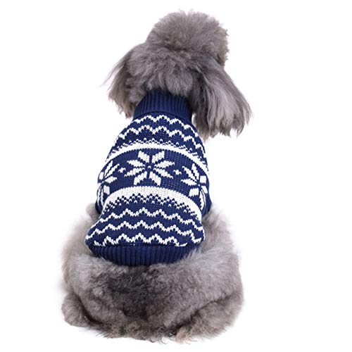 Webuyii Weihnachtspullover für Hunde mit Schneeflockenmuster, Rollkragen, Gr. S, Blau von Webuyii