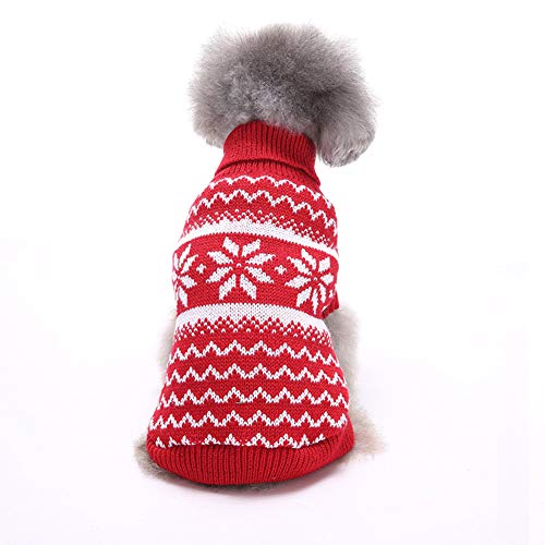 Webuyii Weihnachtspullover für Hunde mit Schneeflockenmuster, Rollkragenpullover, Rot, Größe S von Webuyii