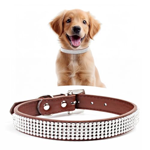 WedDecor Hunde Halsband mit Strasssteinen, Sicherheitsverschluss, Schnalle, weiches PU-Leder, verstellbares Haustierzubehör, leicht, Schutzgürtel für Welpen und Katzen, Braun, Größe L WedDecor Hunde Halsband mit Strasssteinen, Sicherheitsverschluss, Schnalle, weiches PU-Leder, verstellbares Haustierzubehör, leicht, Schutzgürtel für Welpen und Katzen, Braun, Größe L von WedDecor
