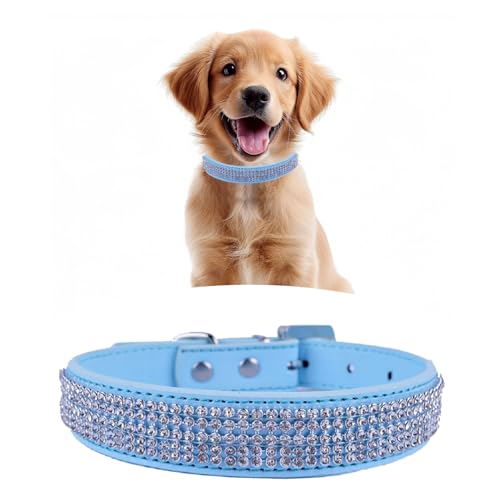 WedDecor Hundehalsband mit Strasssteinen, Sicherheitsverschluss, Schnalle, weiches PU-Leder, verstellbares Haustierzubehör, leicht, Schutzgürtel für Welpen und Katzen, Hellblau, Größe L WedDecor Hundehalsband mit Strasssteinen, Sicherheitsverschluss, Schnalle, weiches PU-Leder, verstellbares Haustierzubehör, leicht, Schutzgürtel für Welpen und Katzen, Hellblau, Größe L von WedDecor