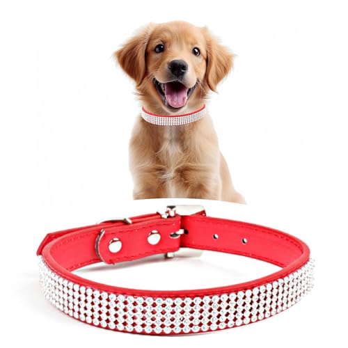 WedDecor Hundehalsband mit Strasssteinen, Sicherheitsverschluss, Schnalle, weiches PU-Leder, verstellbares Haustierzubehör, leicht, Schutzgürtel für Welpen und Katzen, Rot, Größe L WedDecor Hundehalsband mit Strasssteinen, Sicherheitsverschluss, Schnalle, weiches PU-Leder, verstellbares Haustierzubehör, leicht, Schutzgürtel für Welpen und Katzen, Rot, Größe L von WedDecor