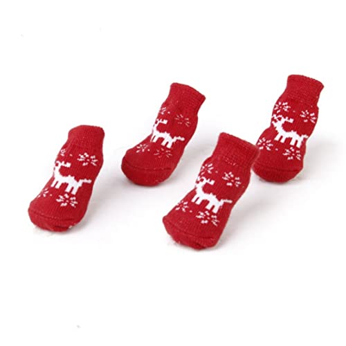 4pcs Weihnachtshund Socken Hund Pfotenschutz kleine Hundefälle Weihnachts Elch Muster Indoor Antislip Socken Hund Baumwollsocken Haustier rot von Wedhapy