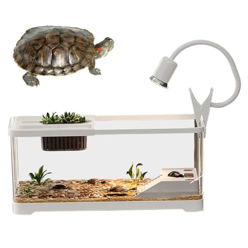 Aquarium (38, 1 x 20, 3 x 20, 3 cm) aus transparentem Kunststoff, Lebensraum-Set für Schildkröten und Wassertiere mit Kletterplattformen und Licht von Wedhapy