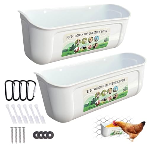 Hühnerspeiser Geflügelfutterhäuschen Hühner -Muldel -Feeder 2pcs Hühnerwasser -Feeder Große Wassertrog Geflügelfuttermittel mit Installation Zubehör hängen Hühnerfuttereimer für Viehweiß weiß von Wedhapy