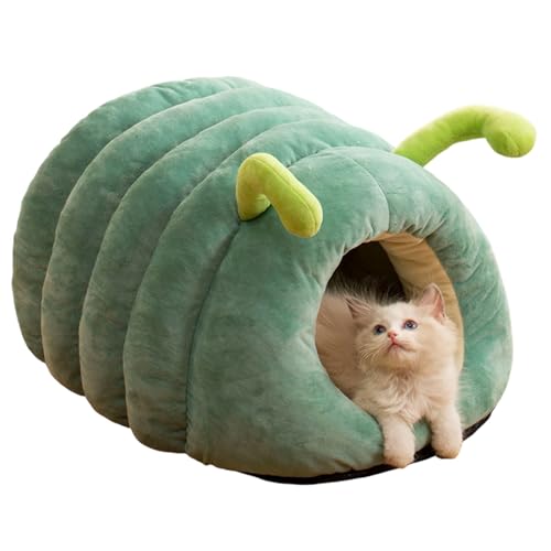 Katzenbett Haustier Nest Cartoon Caterpillar Weich warmes Dickes Katzenhaus Faltbare waschbare Tierversorgungen 19.7x15.7x11.8in, Grün von Wedhapy