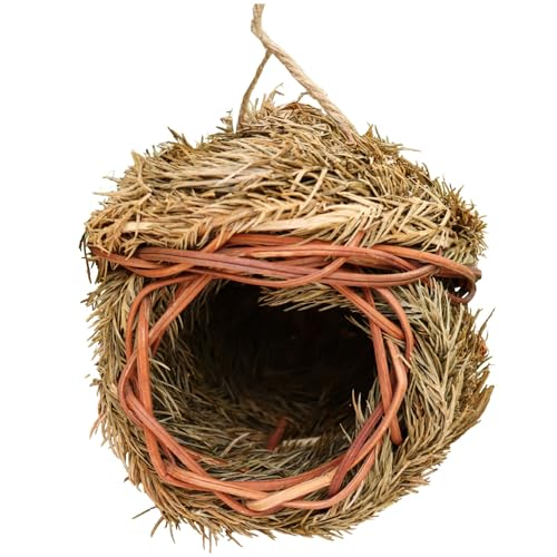 Kolibri-Haus, Vogelhaus, Papageiennest, Vogelzubehör, 14 x 14 cm, aus Zedernholz gewebtes Vogelhaus, draußen hängender Vogelnistkasten mit Hängeseil, Vogelnestbeutel für Gartendekoration von Wedhapy