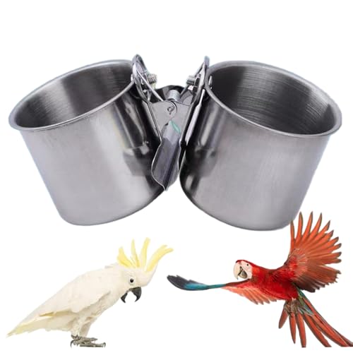 Vogelnäpfe aus Edelstahl für den Käfig, 2 Futter- und Wassernäpfe mit sicheren Clips für Sittiche, Nymphensittiche und Papageien (mittelgroß, 5, 6 cm) von Wedhapy