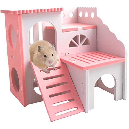 Wedhapy Hamster Versteck Hölzernes Hamsterhaus Versteck Für Mäuse Doppelvilla Design Kauspielzeug Für Hamster Mäuse Rennmäuse Und Andere Haustiere von Wedhapy