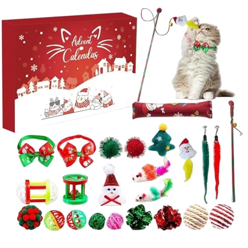 Wedhapy Interaktives Katzenspielzeug: 24-tägiger Adventskalender mit Katzenangel, Fliege, Plüschbällen, Überraschung für Tierbesitzer Wedhapy Interaktives Katzenspielzeug: 24-tägiger Adventskalender mit Katzenangel, Fliege, Plüschbällen, Überraschung für Tierbesitzer von Wedhapy