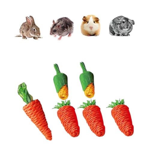 Wedhapy Kaninchen Meerschweinchen Hamster Hase Kauspielzeug Kaninchen Zubehör Zahnpflege Spielzeug Set Naturgras Rattan Sisal Karotte Mais Wurf Biss Spaß Bälle Set Spielzeug von Wedhapy
