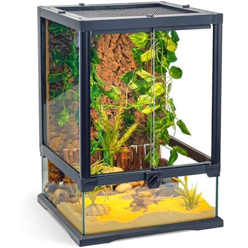 360° klare Sicht, 45,7 x 32,6 x 32,6 cm, Glas, Reptilien-Terrarium, geeignet für Bartagamen, Chamäleon, Gecko mit Haube, mehrere Haustiere, mit Vordertür, hervorragende Belüftung, versteckte 360° klare Sicht, 45,7 x 32,6 x 32,6 cm, Glas, Reptilien-Terrarium, geeignet für Bartagamen, Chamäleon, Gecko mit Haube, mehrere Haustiere, mit Vordertür, hervorragende Belüftung, versteckte von Wedoelsim
